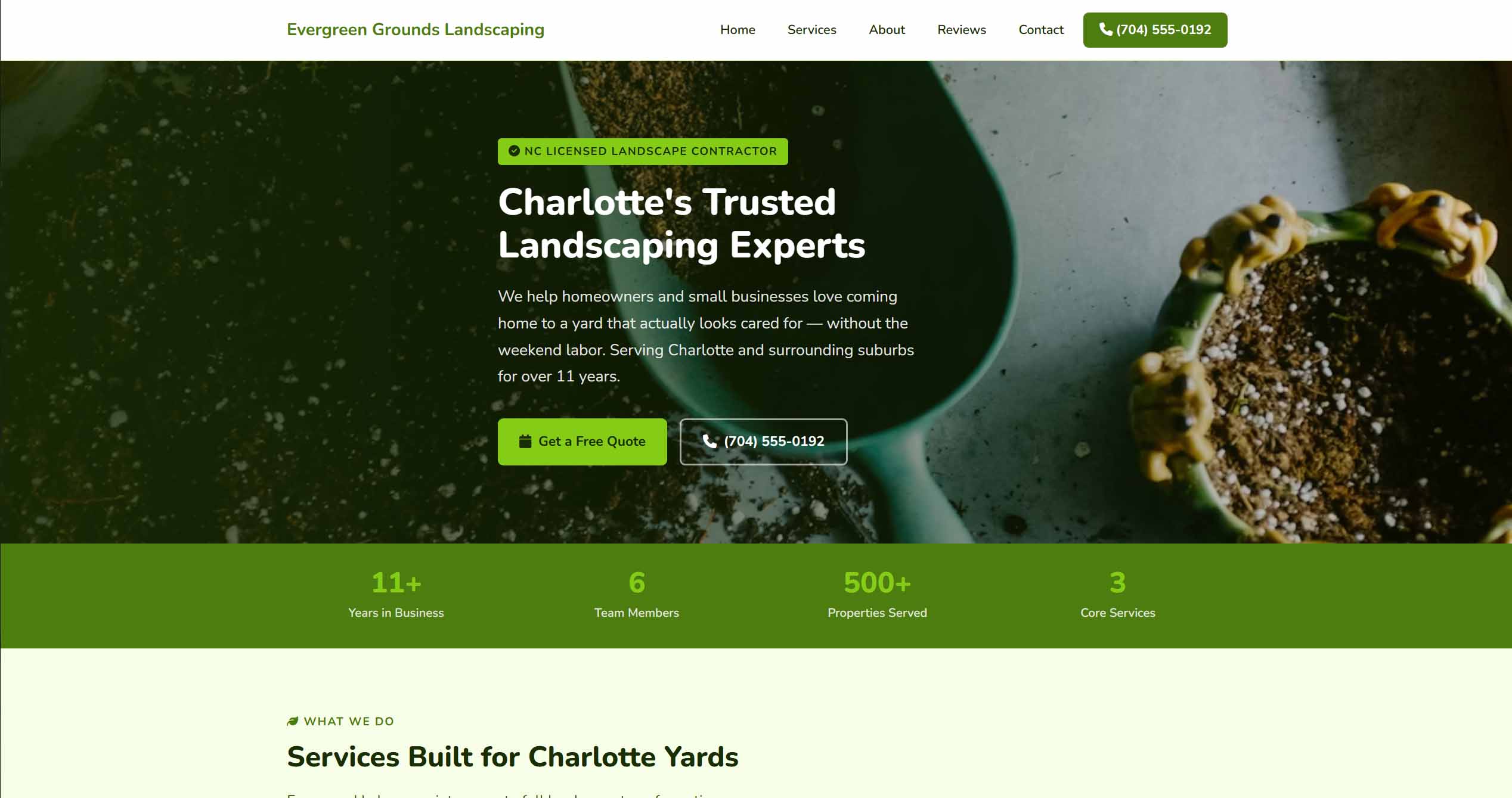 Evergreen Grounds Landscaping website preview