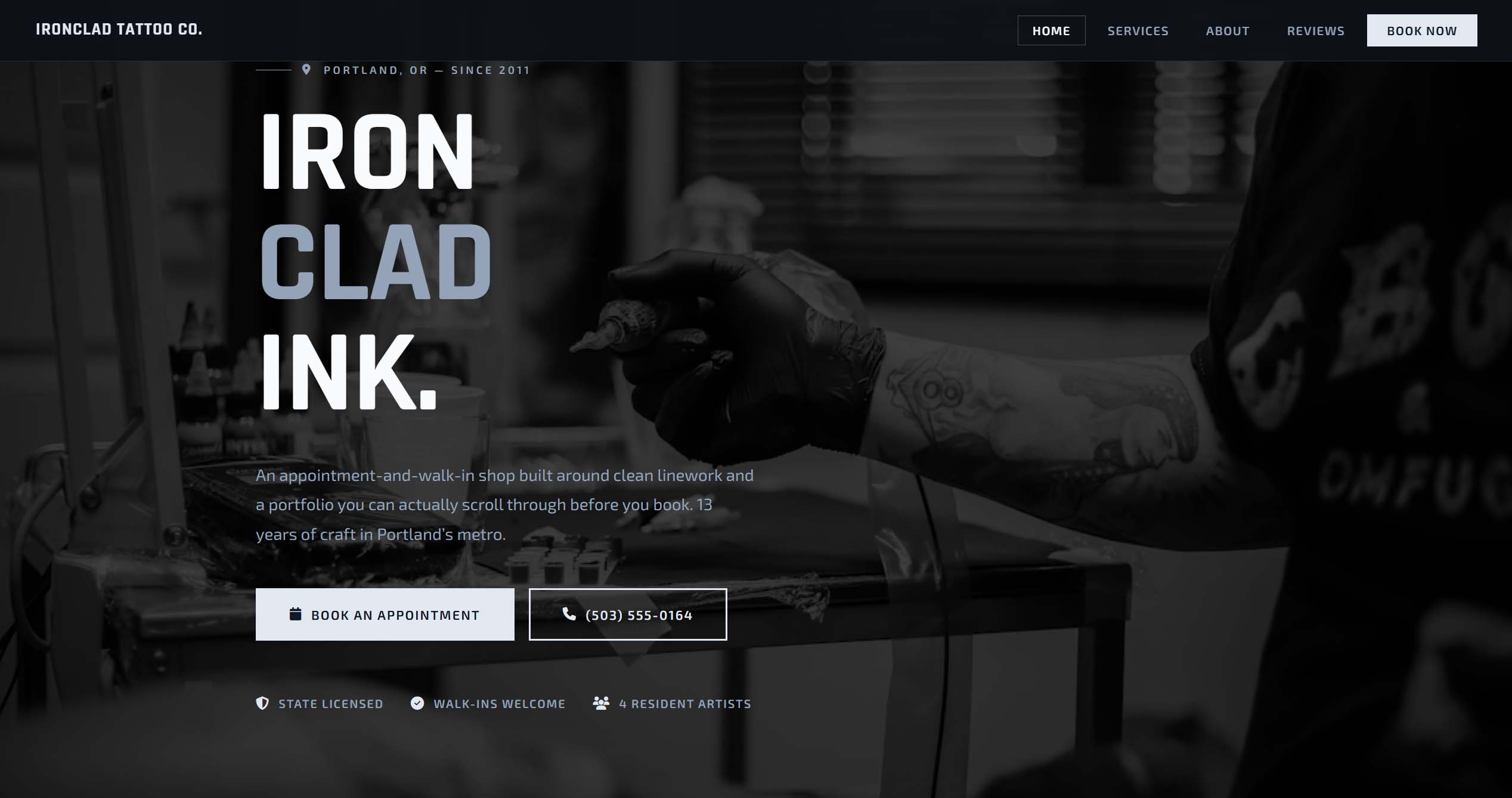 Ironclad Tattoo Co. website preview